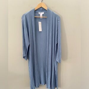 NWT Pink Pineapple Boutique Crinkle 3/4 Sleeve Open Front Blue Kimono